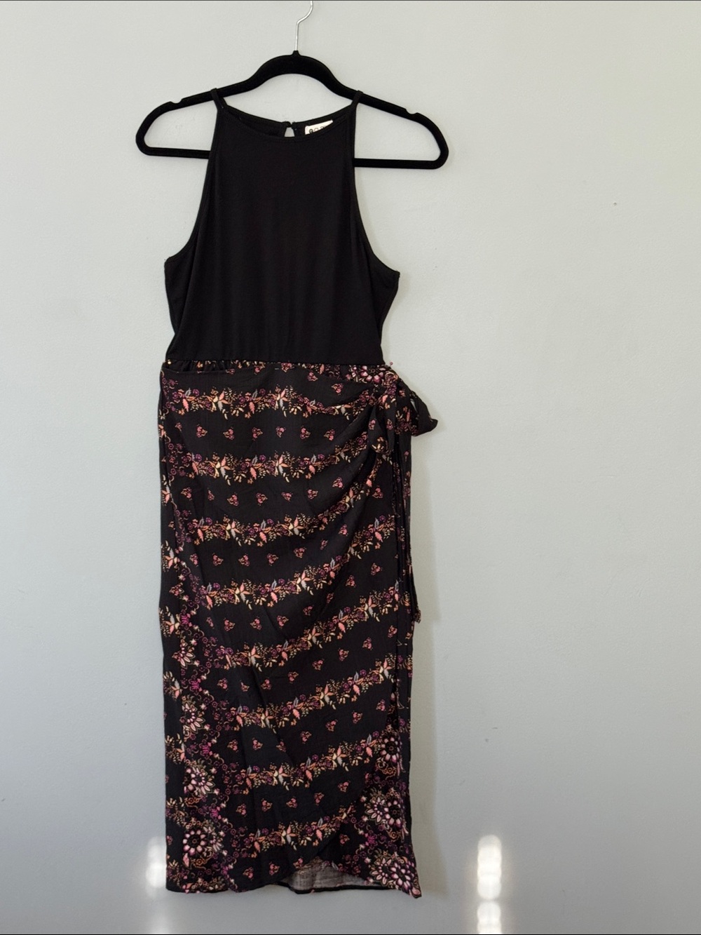 Cupshe Black Halter Midi Dress with Pink Floral Print